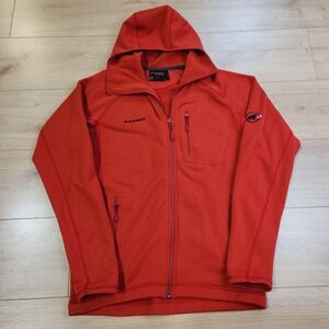 Mammut Polartec Jacket Mens Large Red Hooded Fleece Full Zip